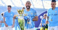 Sergio Aguero Manchester City Premier League trophy