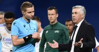 Carlo Ancelotti is shown a yellow card as Real Madrid lose to Sheriff