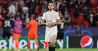 Lucas Ocampos reacts during Sevilla's Champions League defeat to Lille