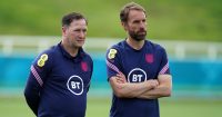 Steve Holland and Gareth Southgate during a training session