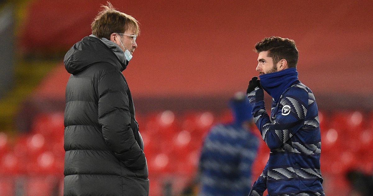 Liverpool boss Jurgen Klopp and Christian Pulisic have a chat