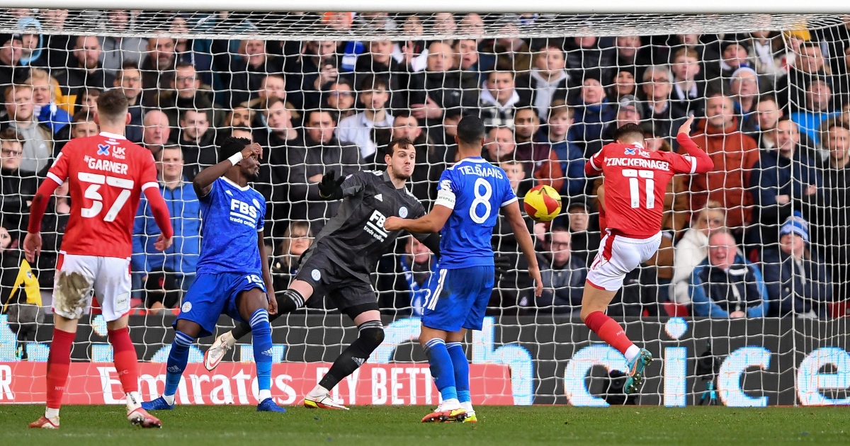 Leicester conceding a goal to Nottingham Forest