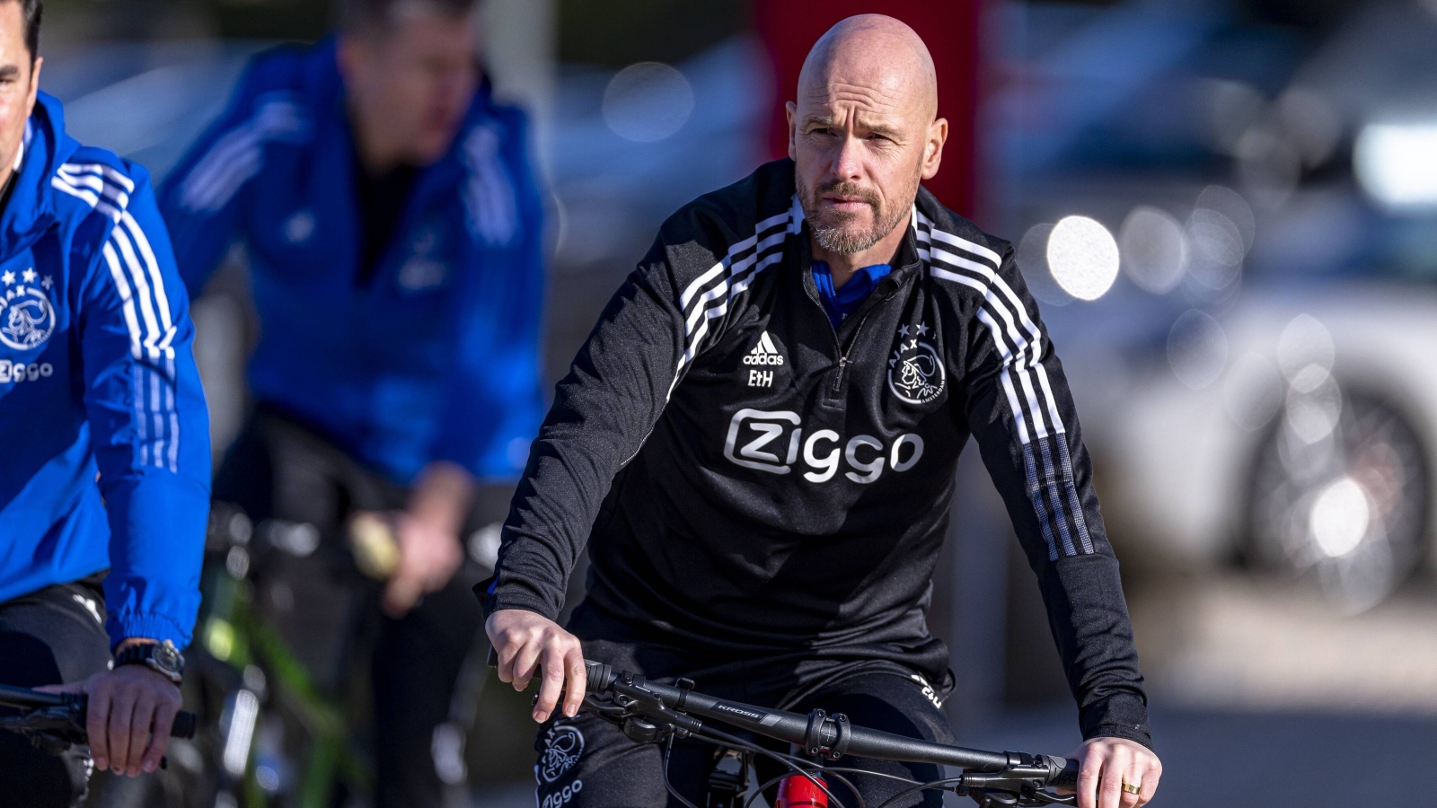 Reported Man Utd managerial target Erik Ten Hag riding a bike