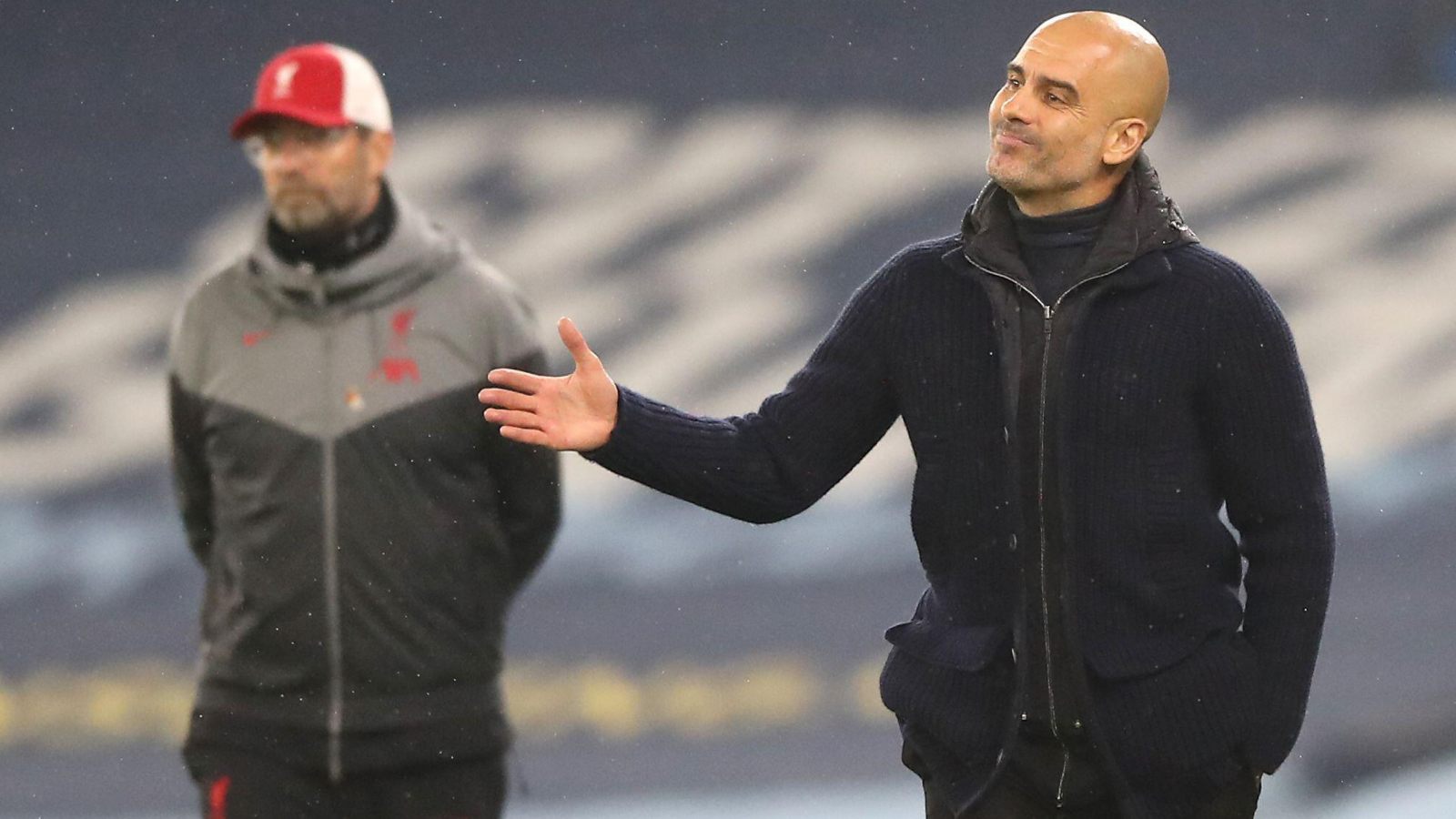 Man City manager Pep Guardiola and Liverpool boss Jurgen Klopp.