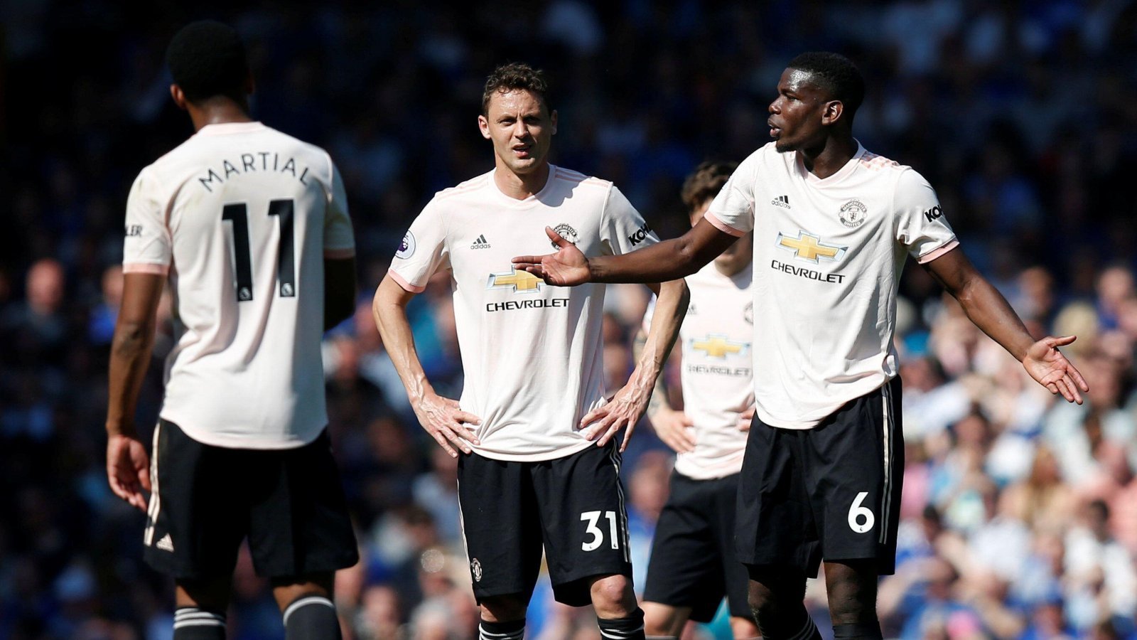 Paul Pogba complains to his Manchester United teammates