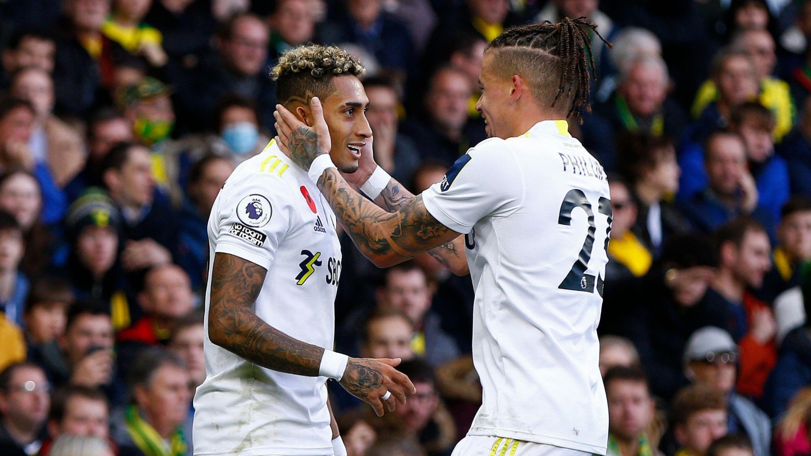 Raphinha and Kalvin Phillips celebrate a goal