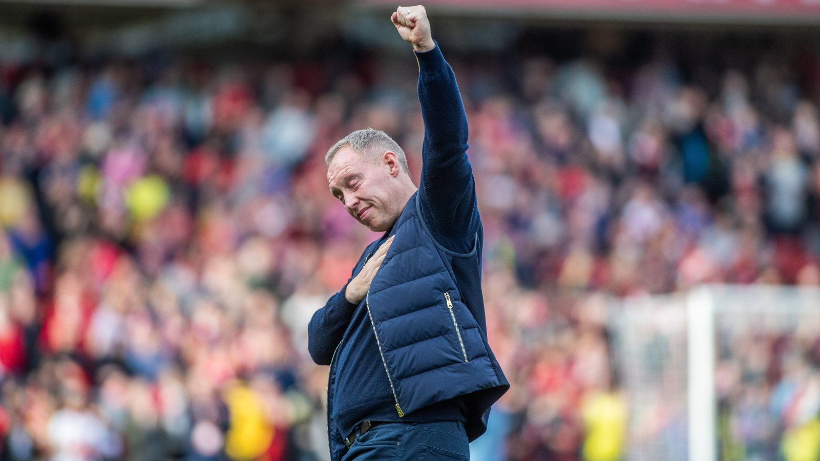 Steve Cooper salutes the Nottingham Forest fans after the win over Liverpool.