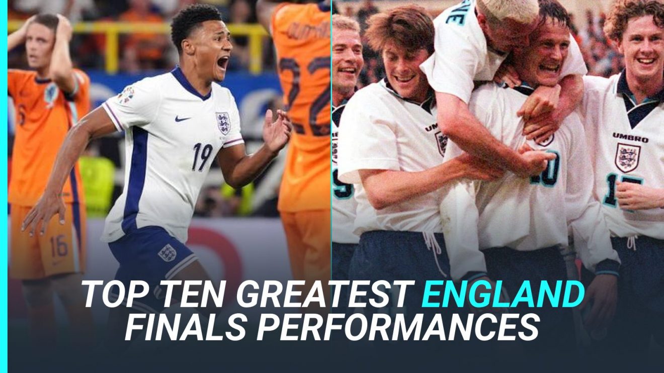 England celebrate Ollie Watkins goal against Netherlands, and Teddy Sheringham's at Euro 96.