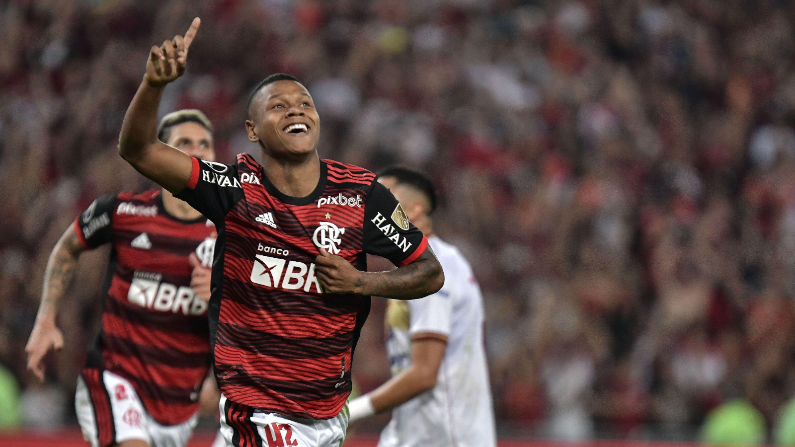 Matheus Franca celebrates after scoring for Flamengo