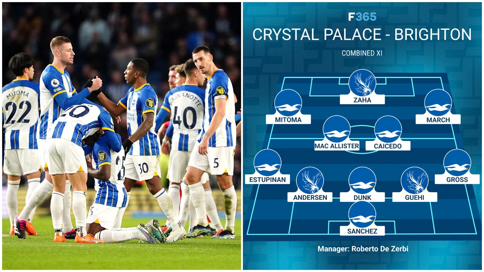 Crystal Palace 3-8 Brighton: Seagulls dominate combined XI as Olise, Eze, Doucoure miss out