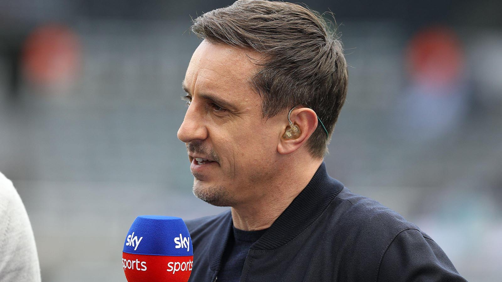 Gary Neville working for Sky Sports before the Premier League match between Newcastle United and Arsenal at St. James's Park