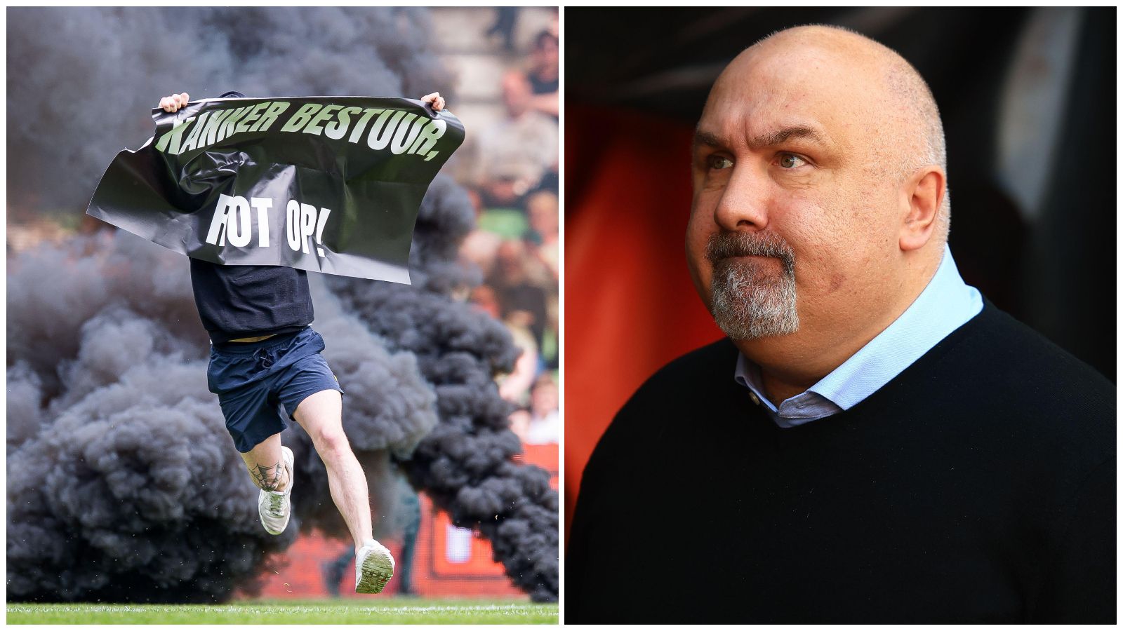 Ex-Dundee United sporting director Tony Asghar and a Groningen fan protesting on the pitch