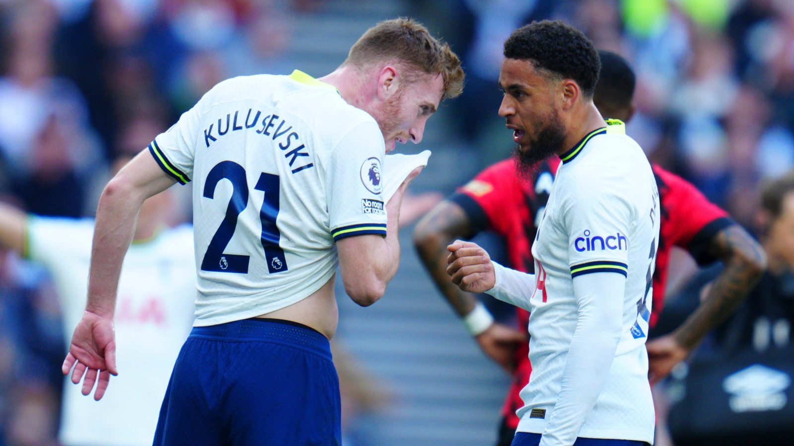 Reported Everton and Crystal Palace target Arnaut Danjuma and Dejan Kulusevski during a Premier League match.