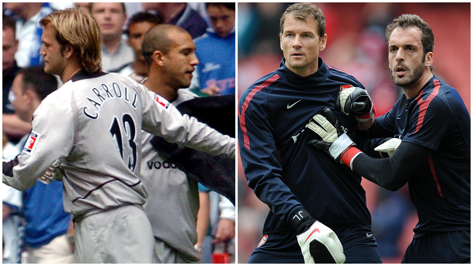 Man Utd keepers Roy Carroll and Tim Howard alongside Arsenal goalkeepers Jens Lehmann and Manuel Almunia.