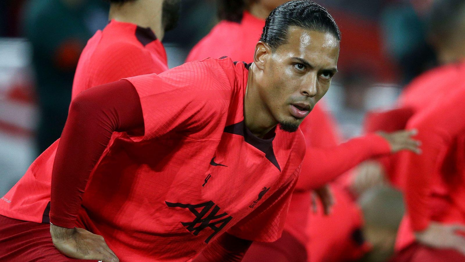 Virgil van Dijk during a pre-match warm-up.