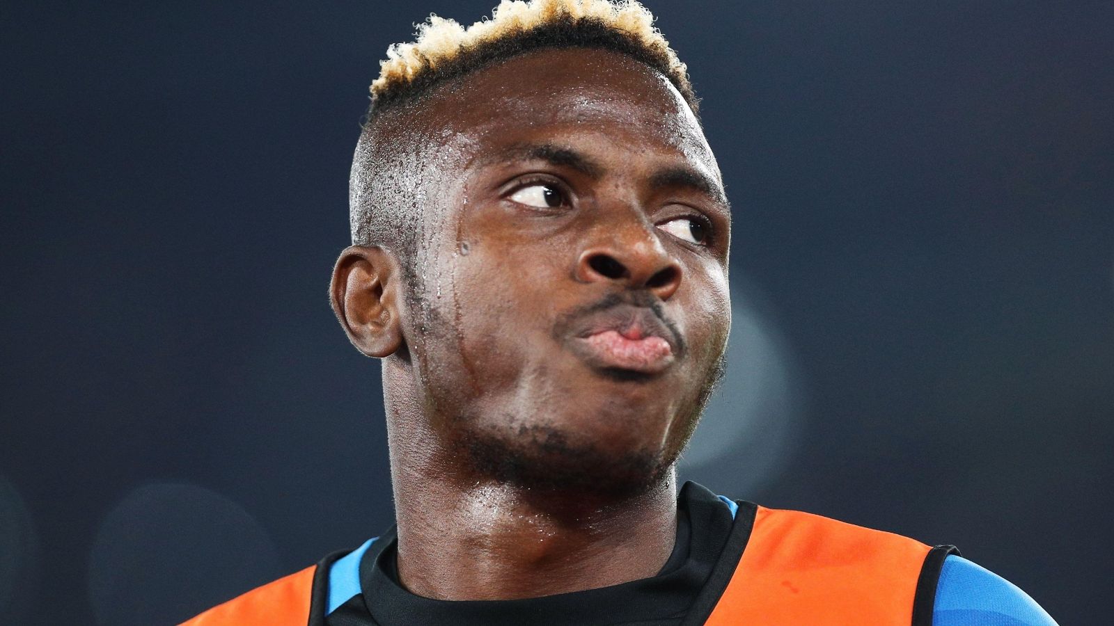 Napoli striker Victor Osimhen during a pre-match warm-up.