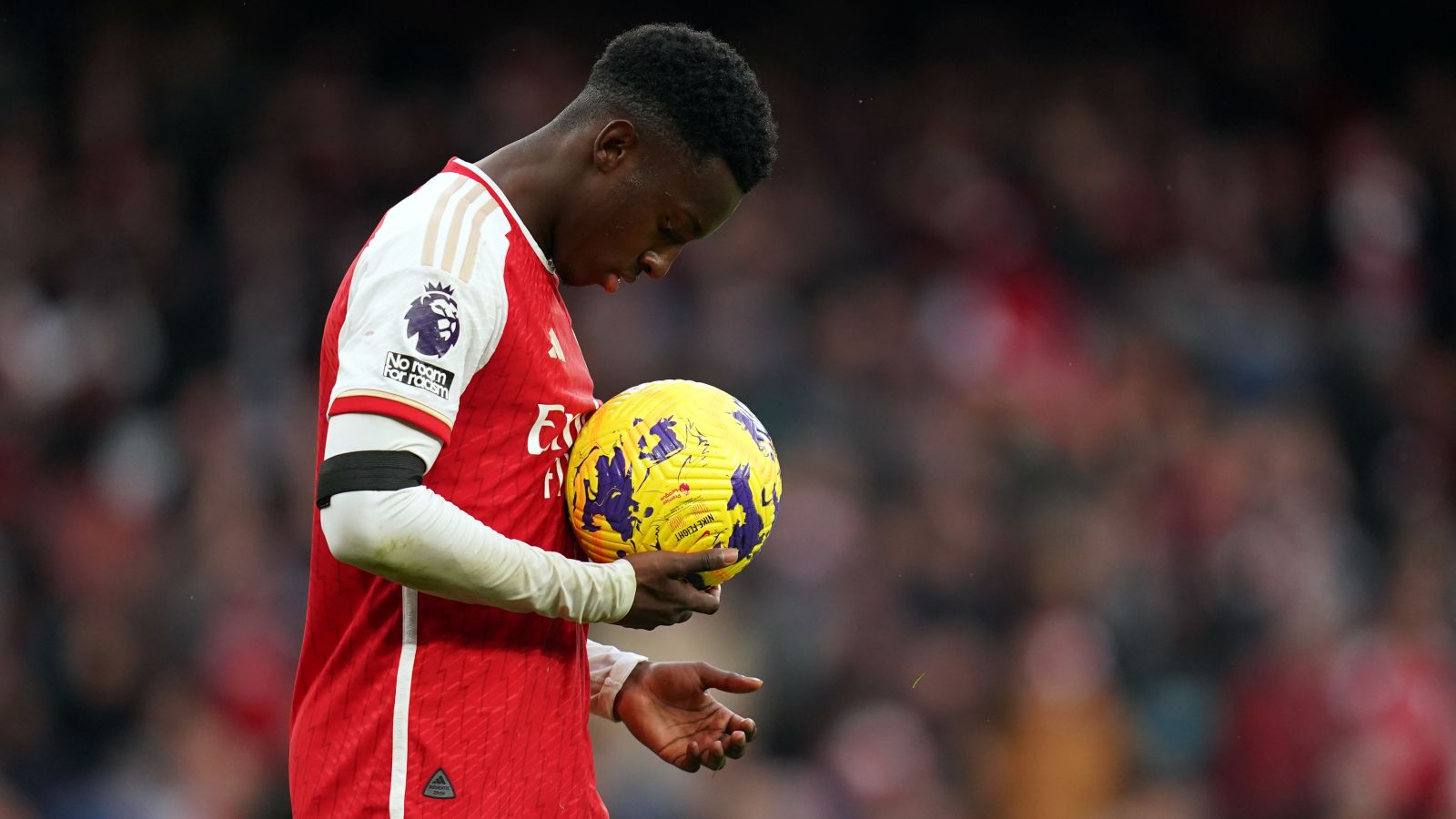 Eddie Nketiah with the match ball after hat-trick against Sheffield United