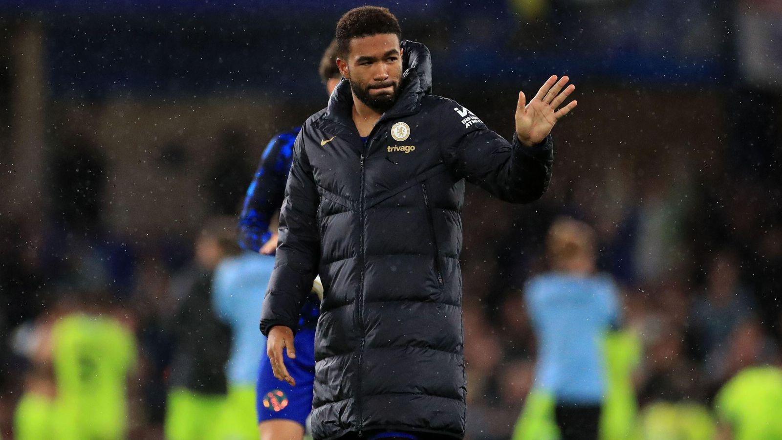 Chelsea captain Reece James acknowledges the fans after a win.