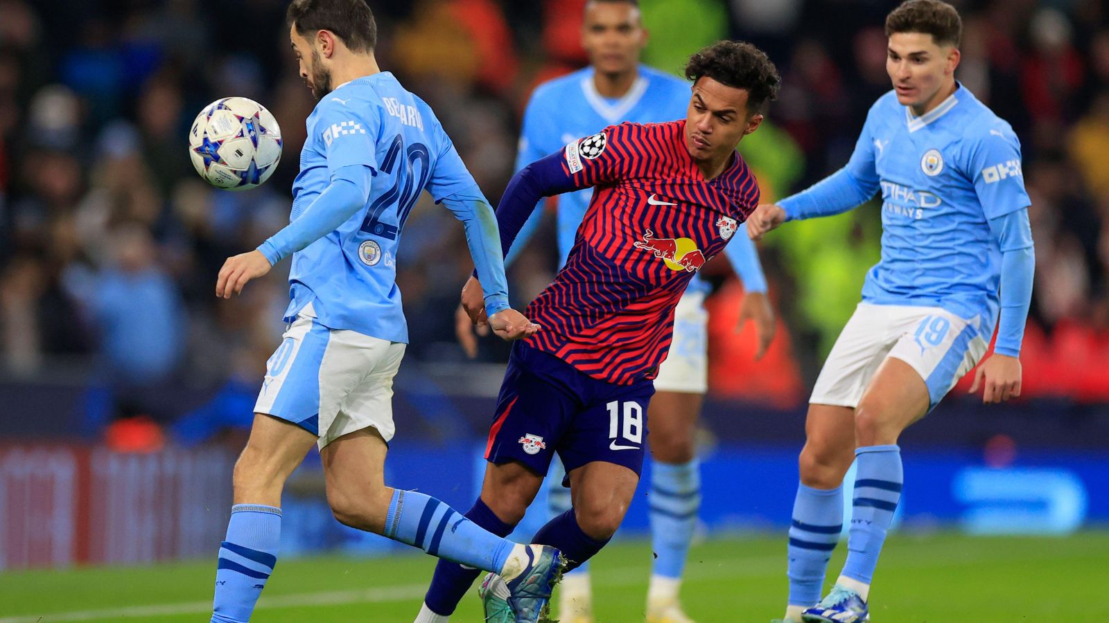 Fabio Carvalho during a match between Leipzig and Manchester City.