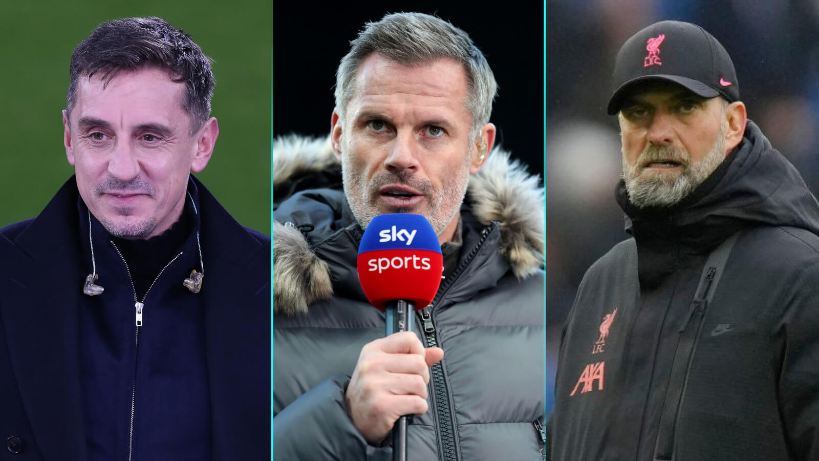 Gary Neville, Jamie Carragher and Liverpool manager Jurgen Klopp