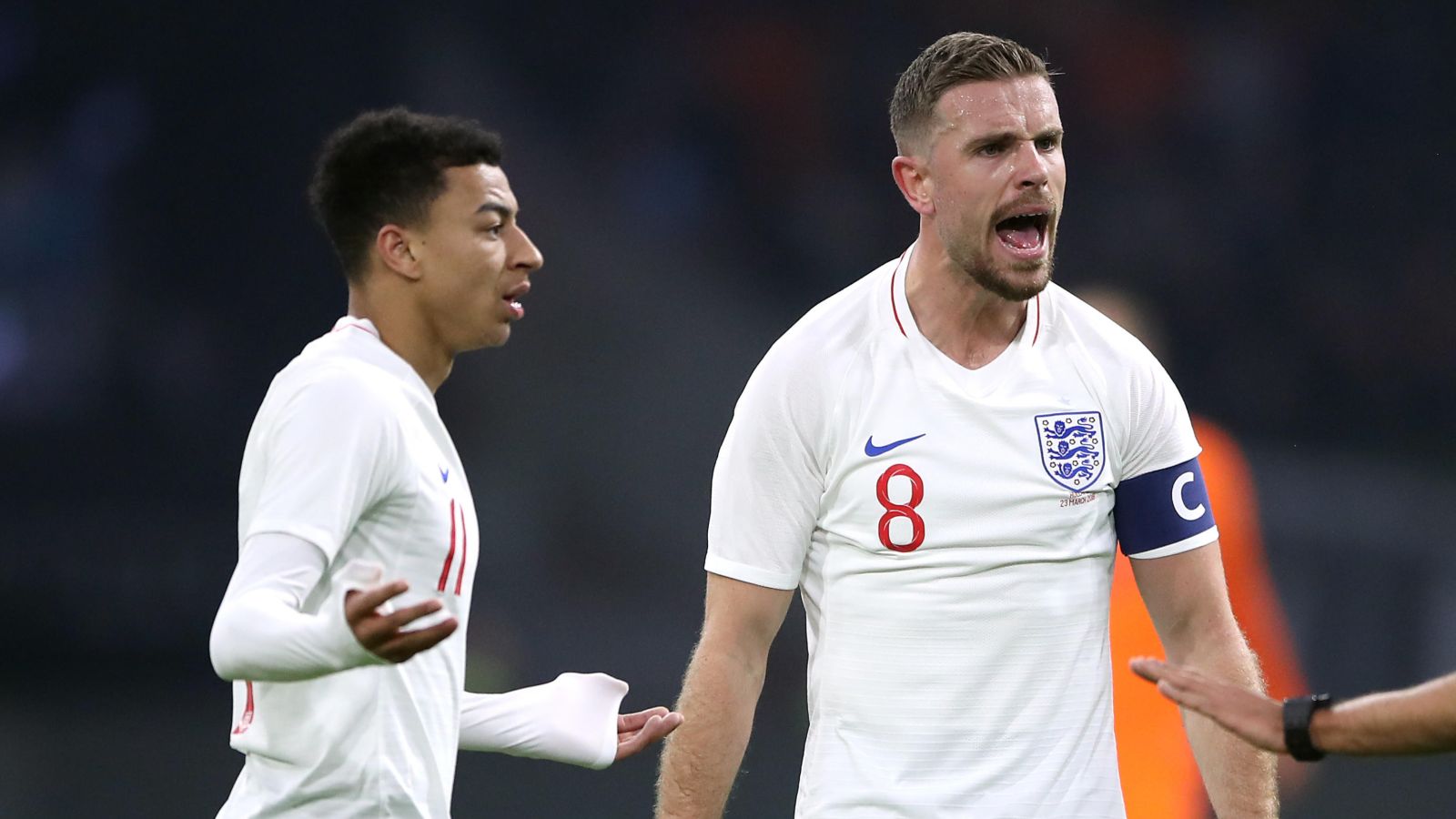 England midfielder Jesse Lingard and Jordan Henderson