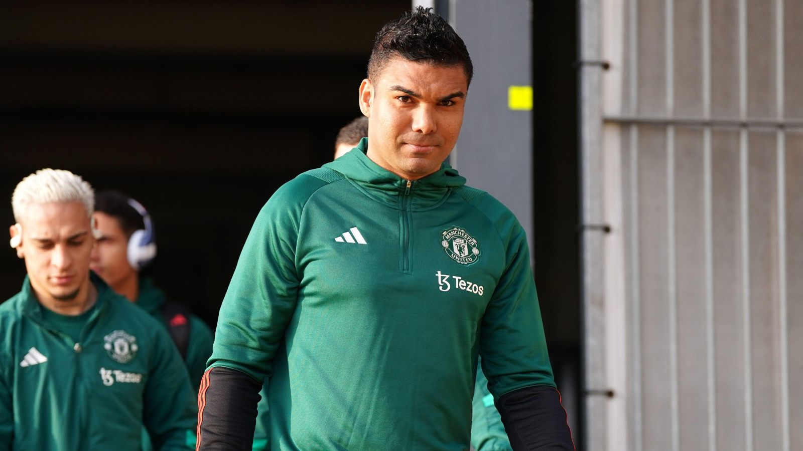 Man Utd midfielder Casemiro arrives for a match against Newport.