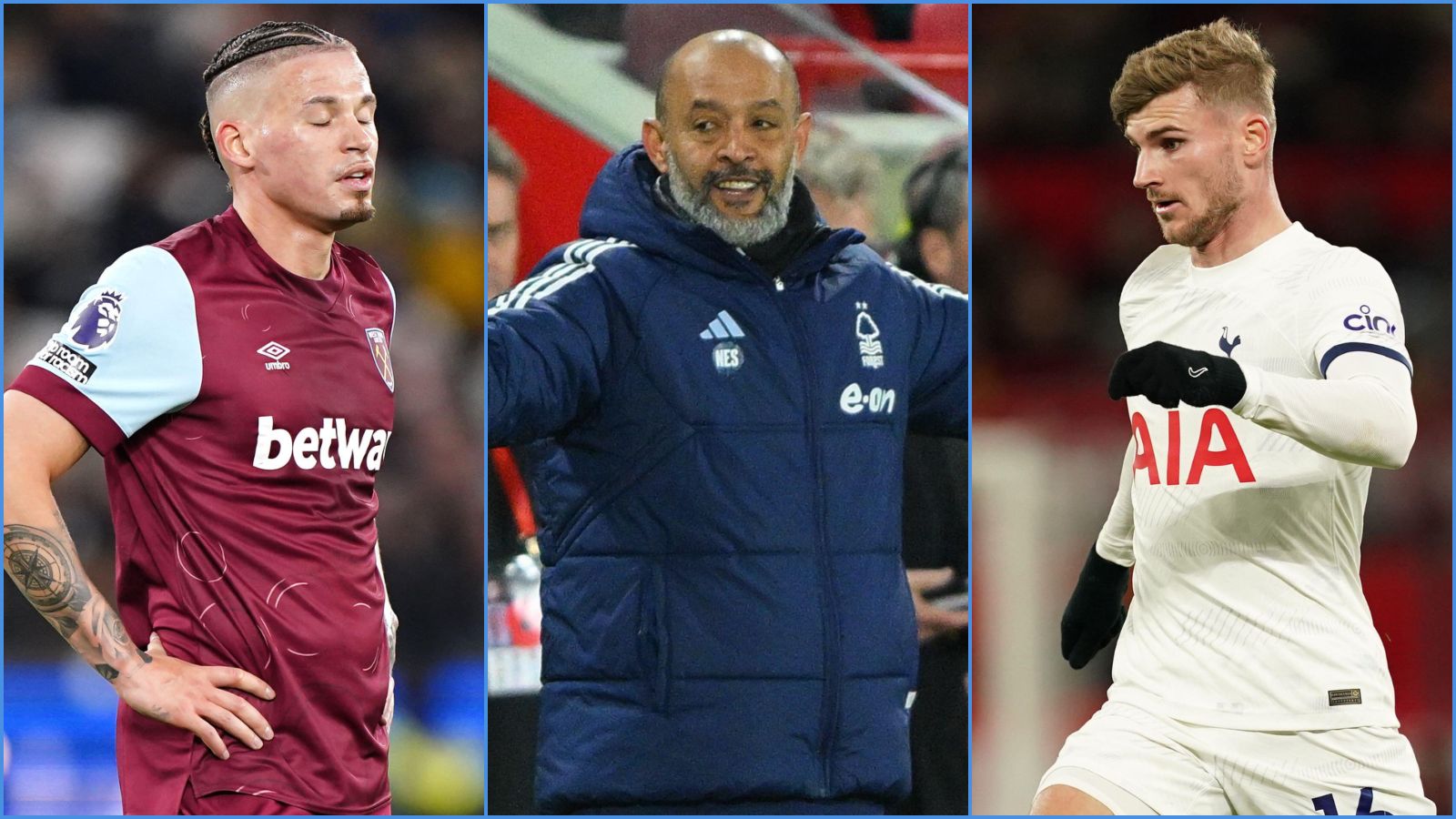 West Ham midfielder Kalvin Phillips, Nottingham Forest manager Nuno Espirito Santo and Spurs forward Timo Werner