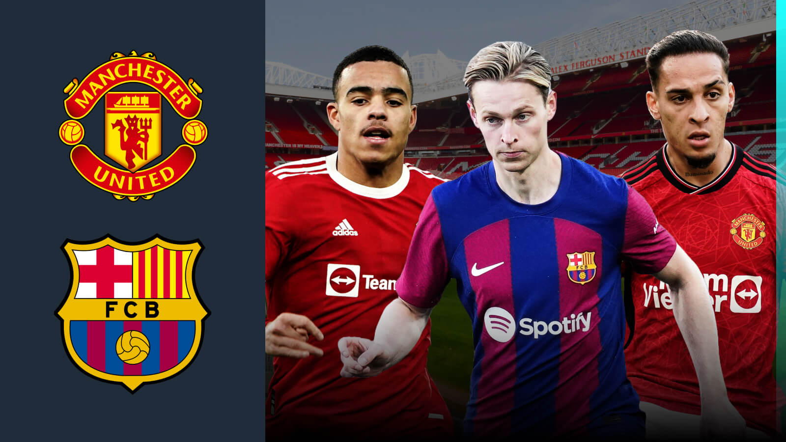 Man Utd duo Mason Greenwood and Antony with Frenkie de Jong