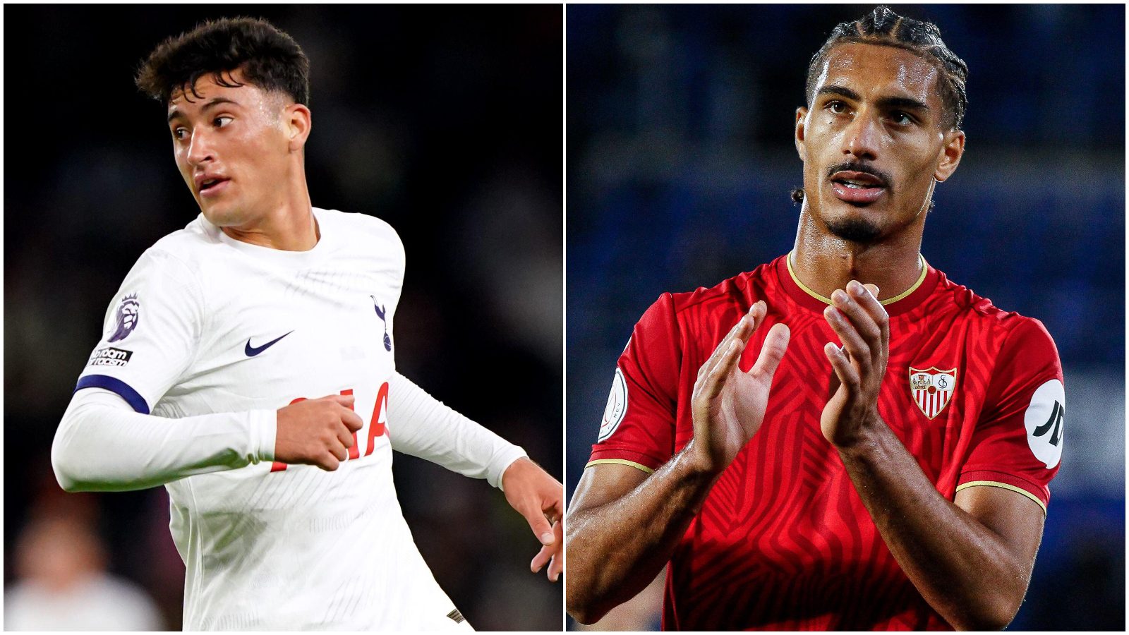 Tottenham striker Alejo Veliz and Sevilla defender Loic Bade.