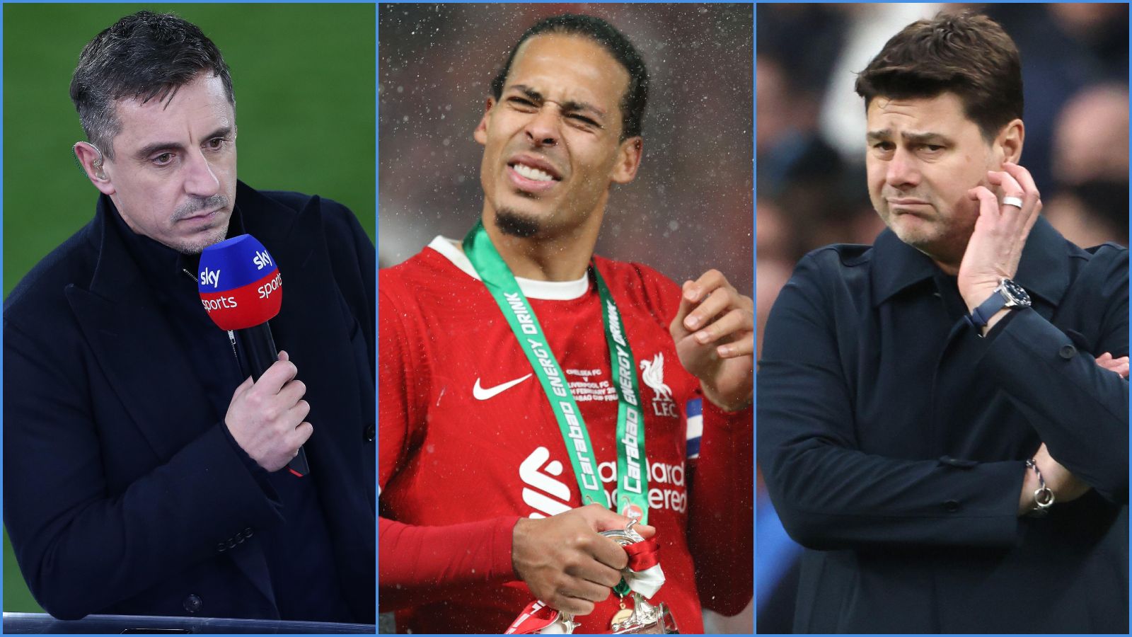 Gary Neville, Liverpool defender Virgil van Dijk and Chelsea manager Mauricio Pochettino