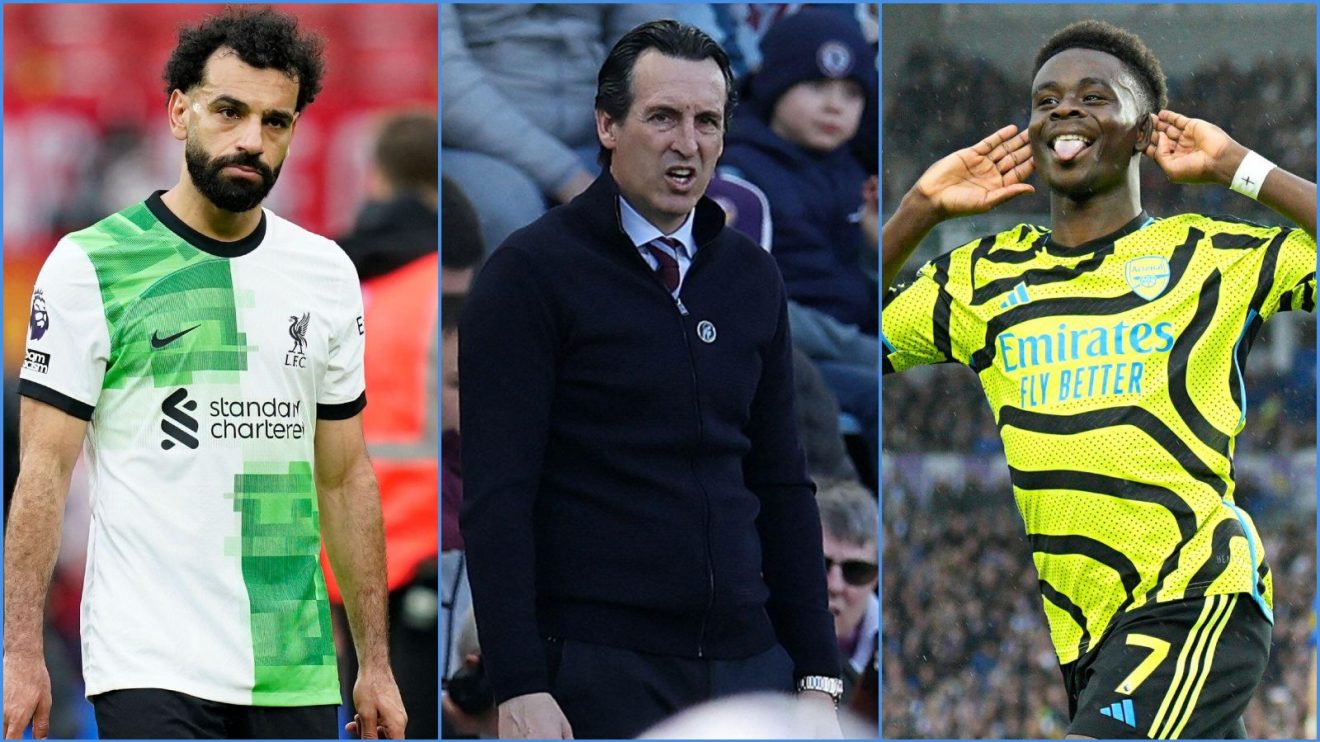 Liverpool forward Mo Salah, Aston Villa manager Unai Emery and Arsenal player Bukayo Saka