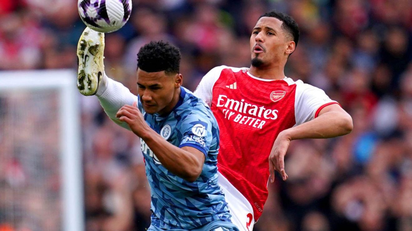 Arsenal defender William Saliba during a match against Aston Villa