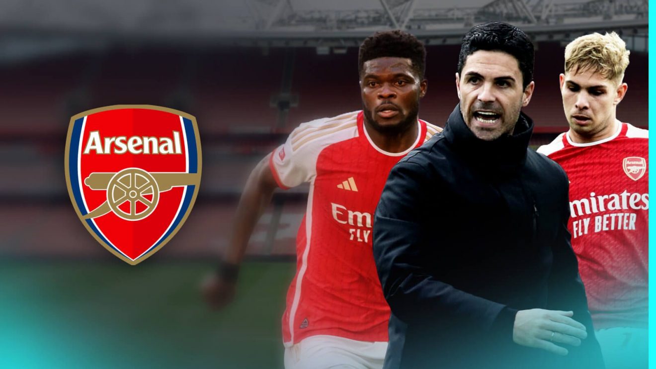 Arsenal midfielder Thomas Partey, manager Mikel Arteta and player Emile Smith Rowe