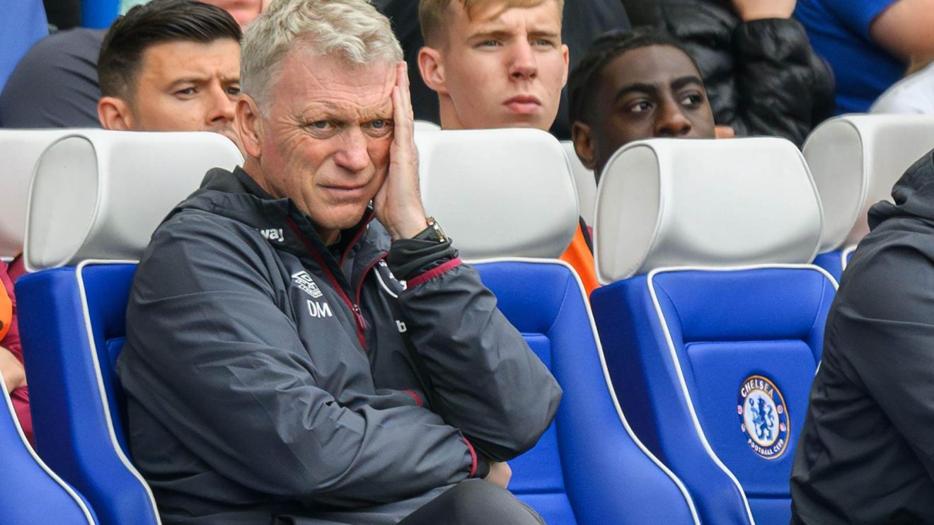 West Ham manager David Moyes looks deeply concerned during a match