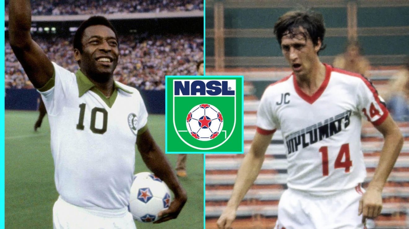 Pele and Johan Cruyff with the NASL badge