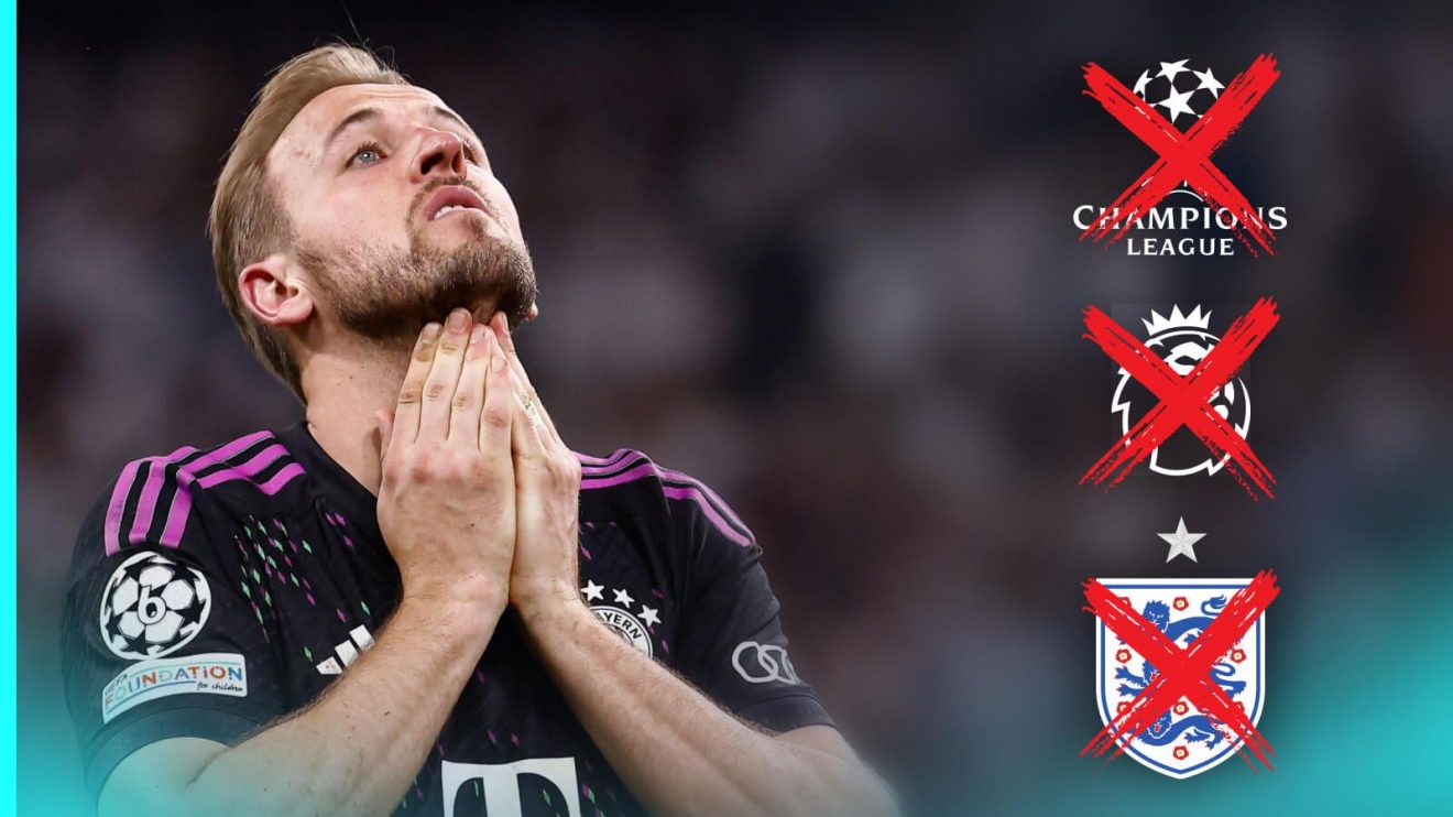 Bayern Munich striker Harry Kane reacts