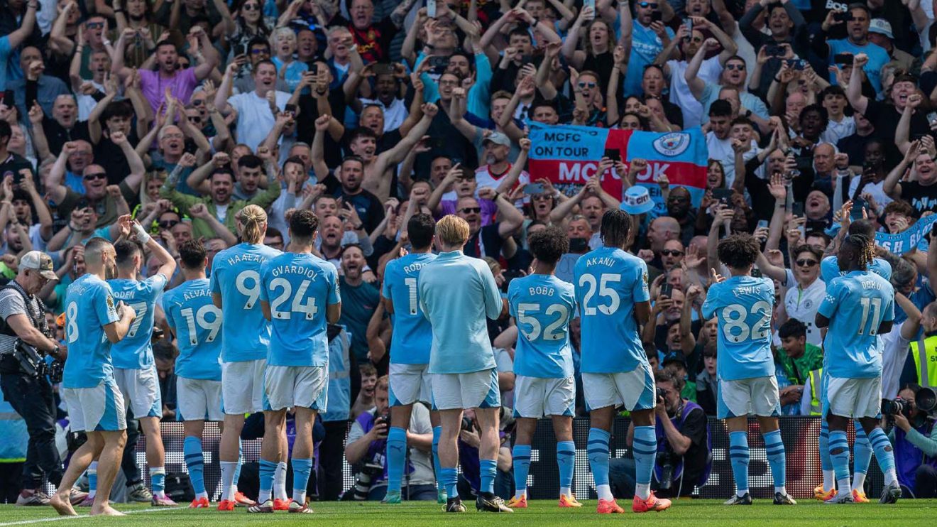 Manchester City celebrate their win over Fulham
