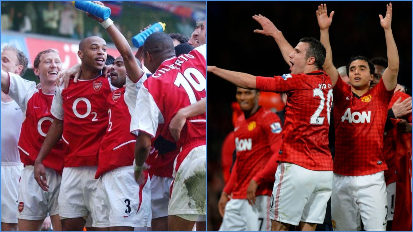 Arsenal and Manchester United players celebrate