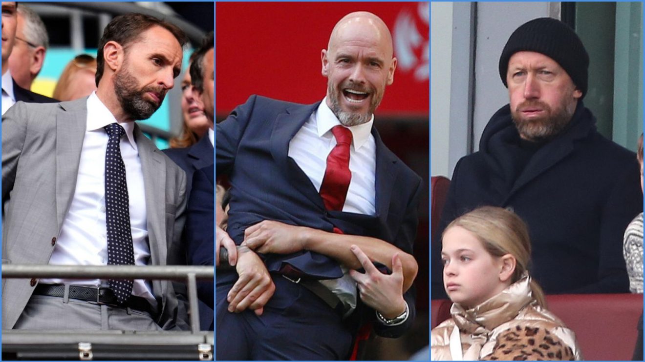 England manager Gareth Southgate, Man Utd coach Erik ten Hag and Graham Potter, formerly of Chelsea