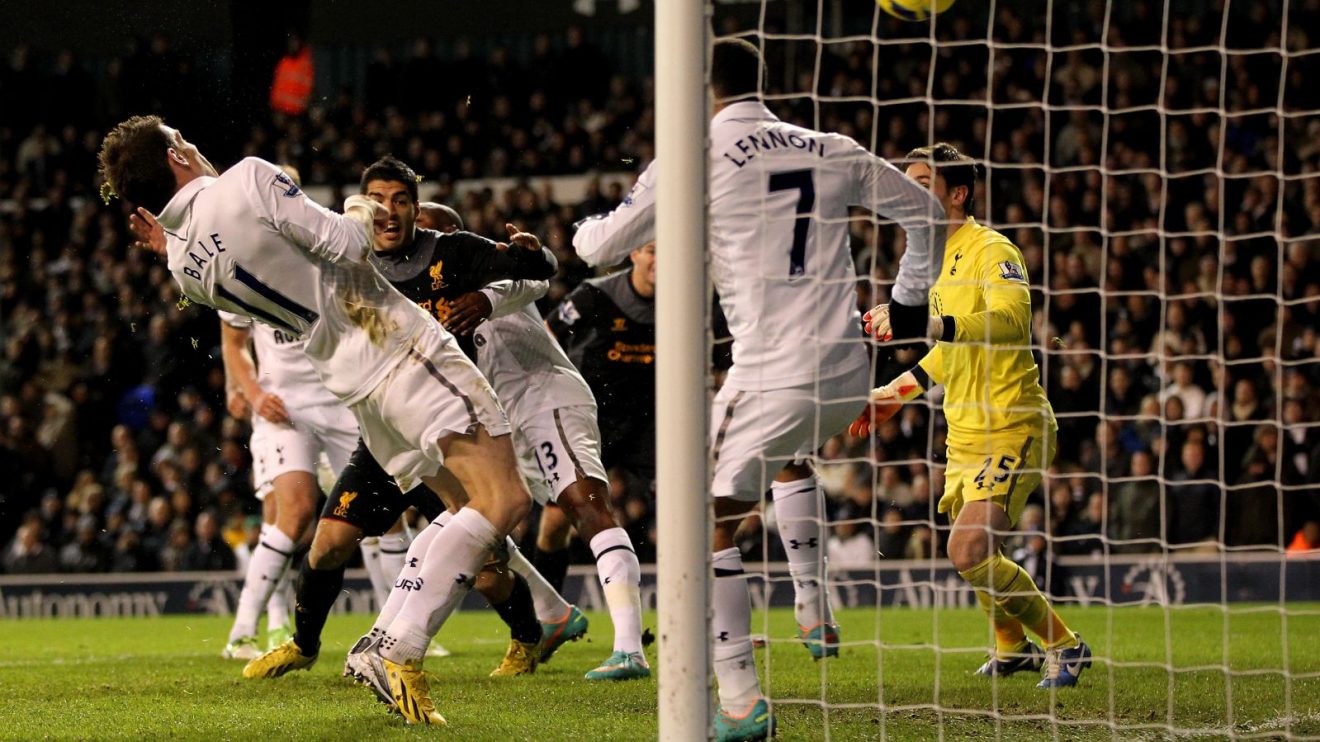 Spurs player Gareth Bale scores an own goal against Liverpool