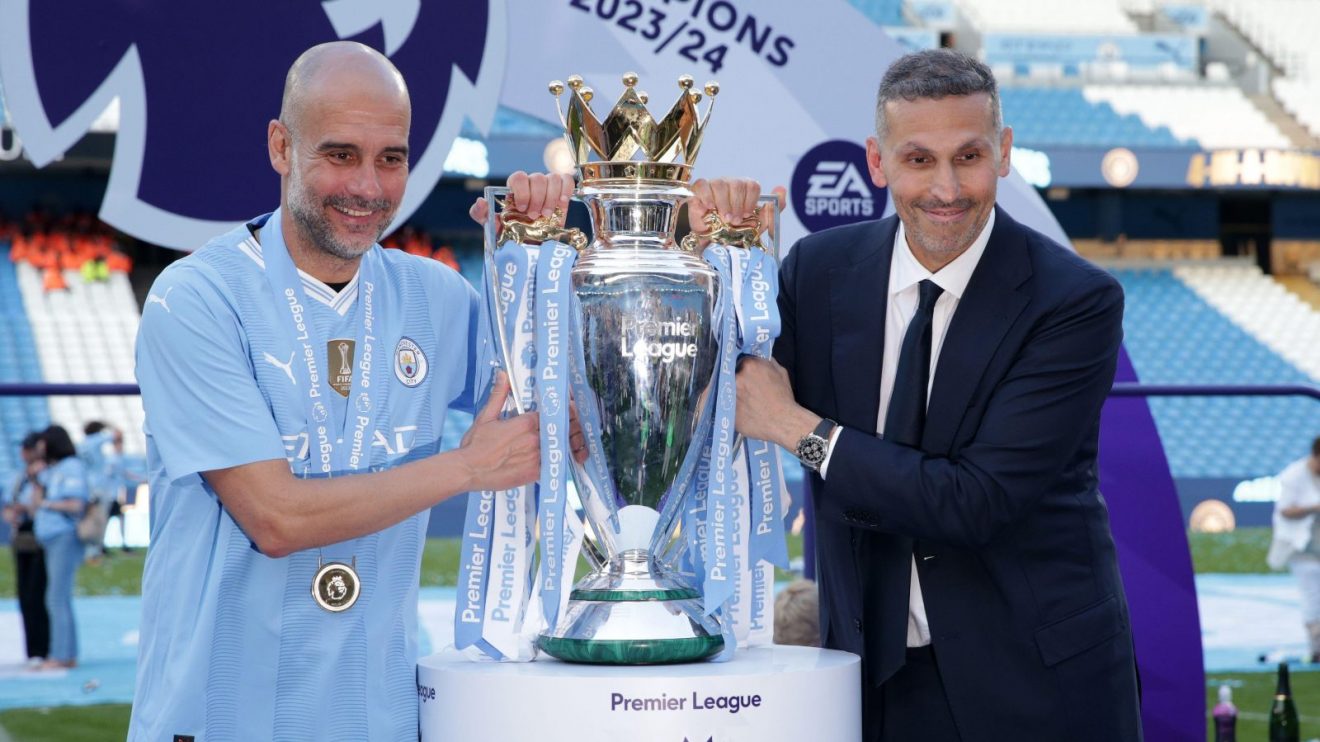 Man City chairman Khaldoon Al Mubarak and Pep Guardiola