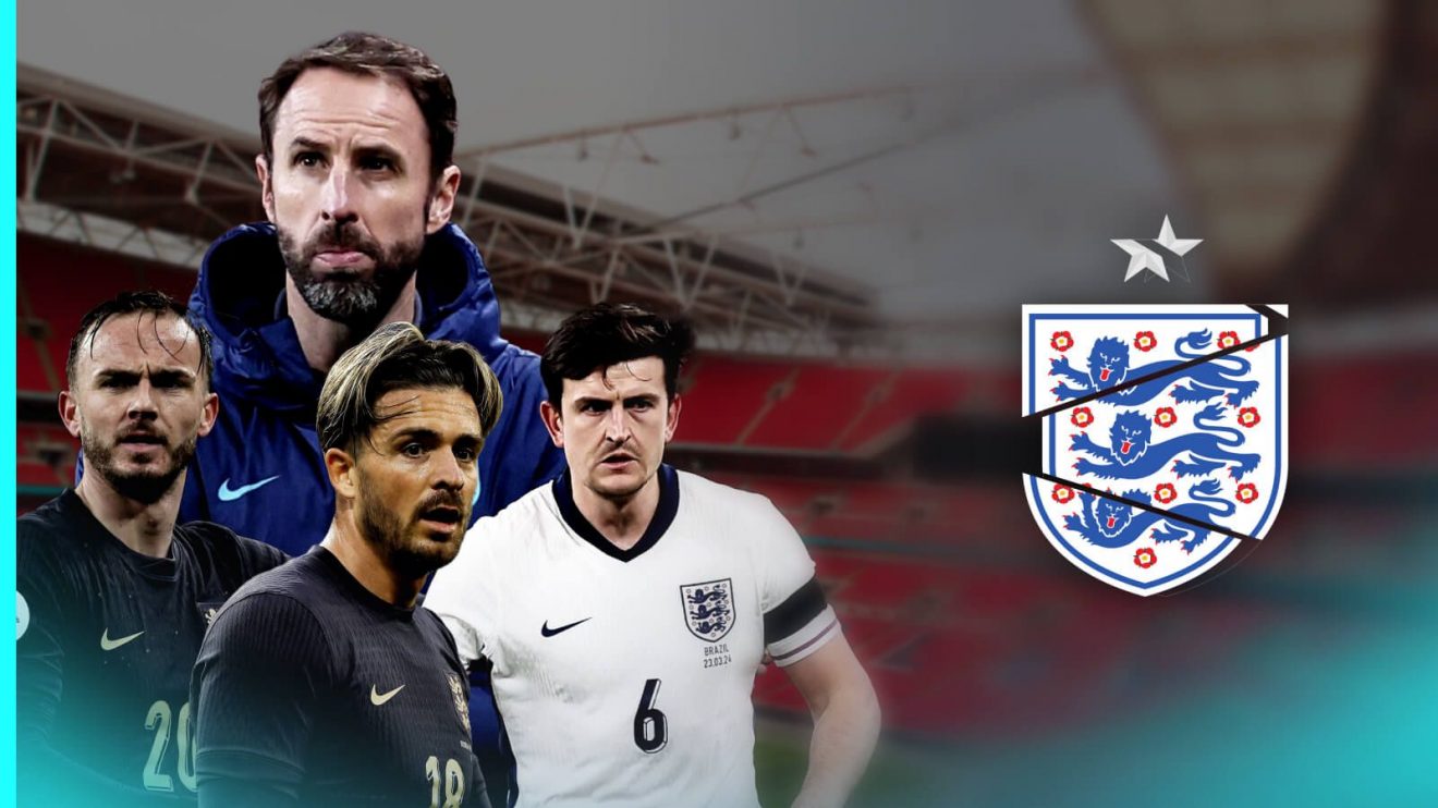 England players James Maddison, Jack Grealish and Harry Maguire with manager Gareth Southgate