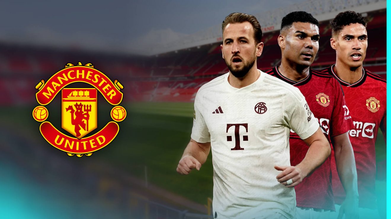 Man Utd duo Casemiro and Raphael Varane with Harry Kane