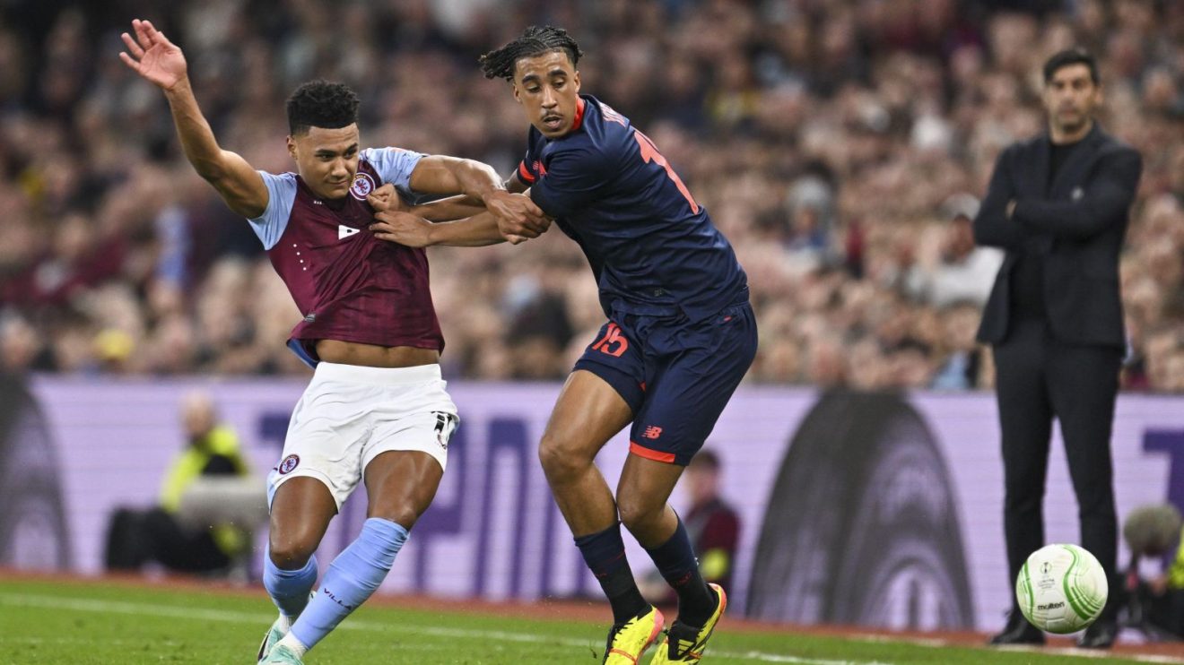 Real Madrid, Man Utd, Liverpool and PSG target Leny Yoro battles for the ball during a match