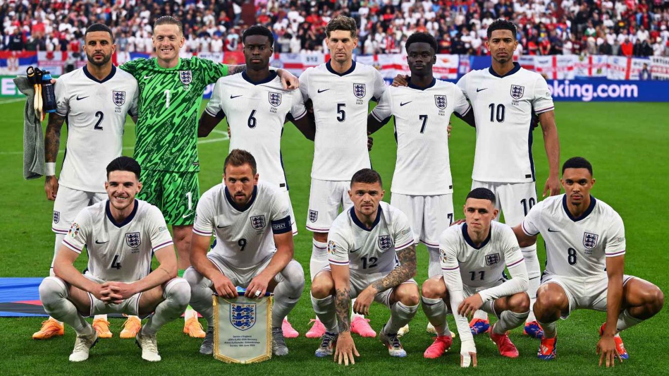 England players line up before the Euro 2024 match against Serbia
