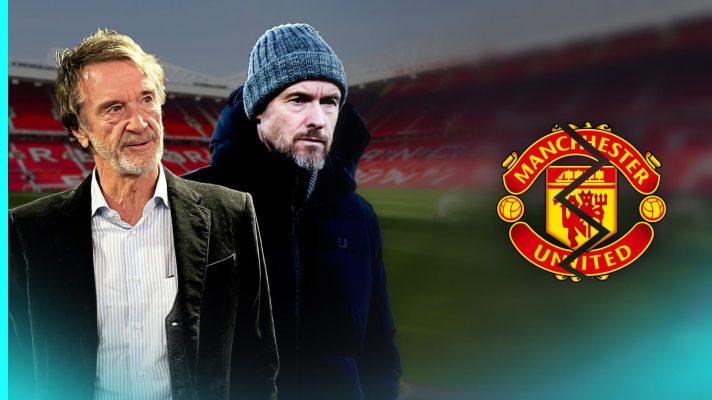 Erik ten Hag and Sir Jim Ratcliffe with the Man Utd badge