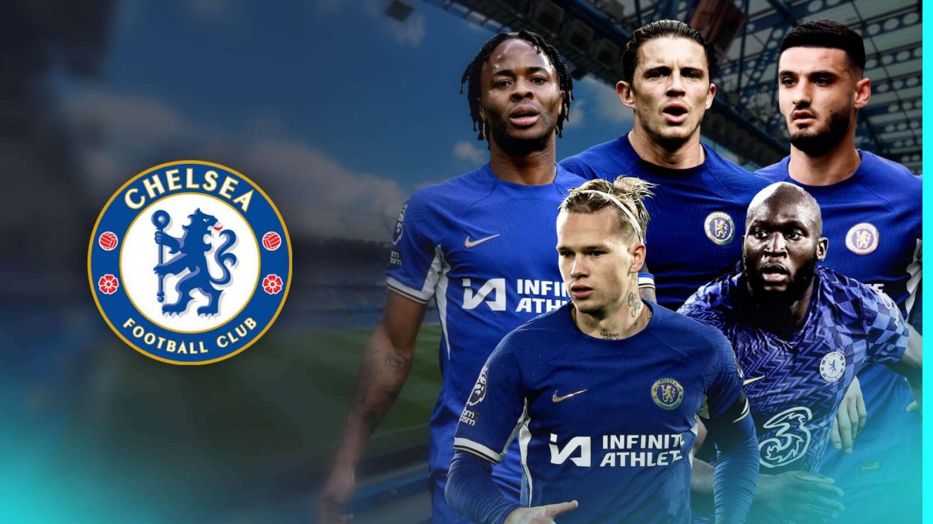 Chelsea players Raheem Sterling, Conor Gallagher, Armando Broja, Mykhaylo Mudryk and Romelu Lukaku