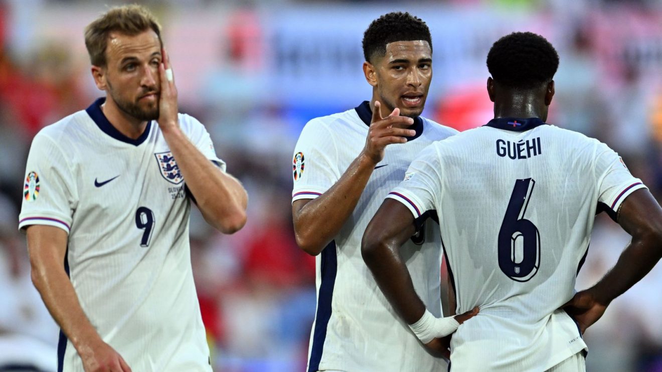 Harry Kane, Jude Bellingham and Marc Guehi react to England drawing 0-0 with Slovenia at Euro 2024