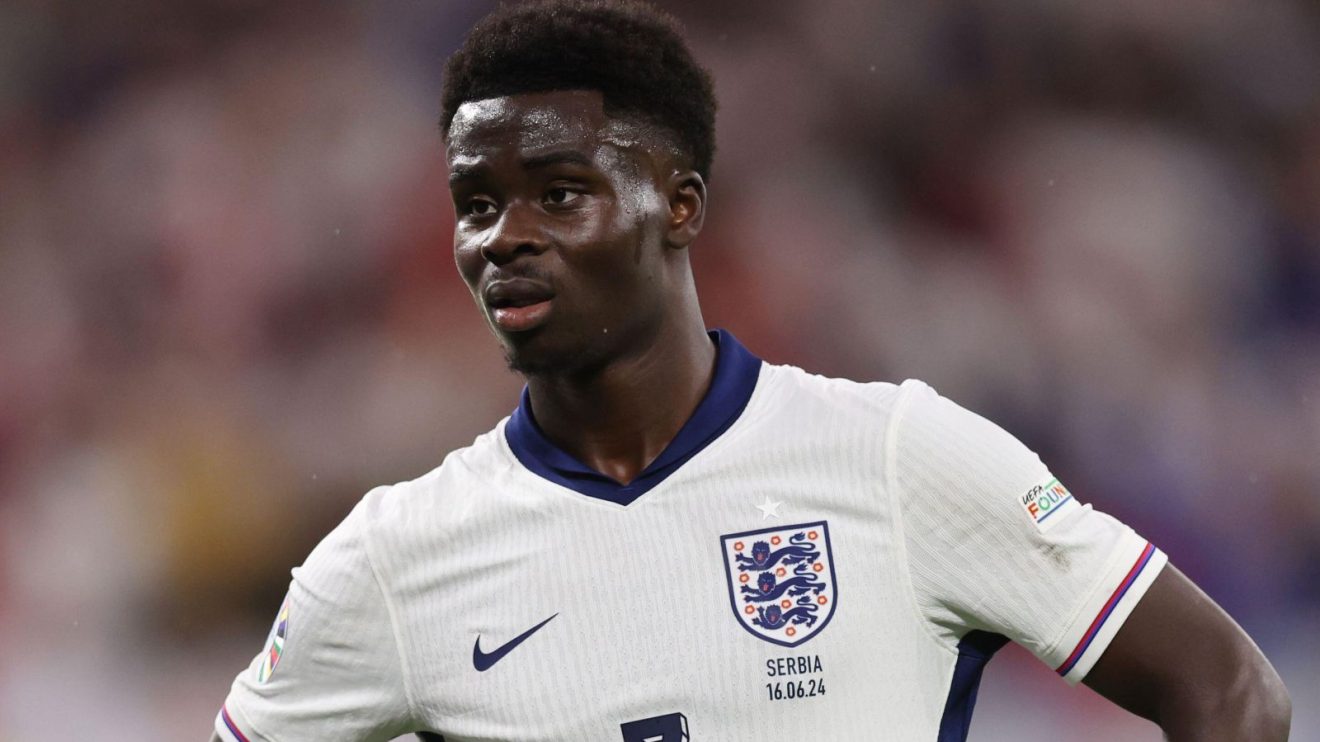 England and Arsenal winger Bukayo Saka looks frustrated during a game