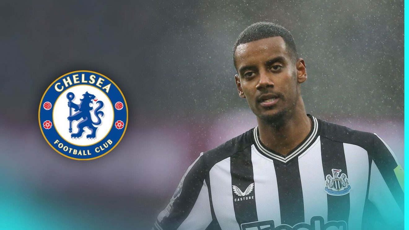 Alexander Isak with the Chelsea badge